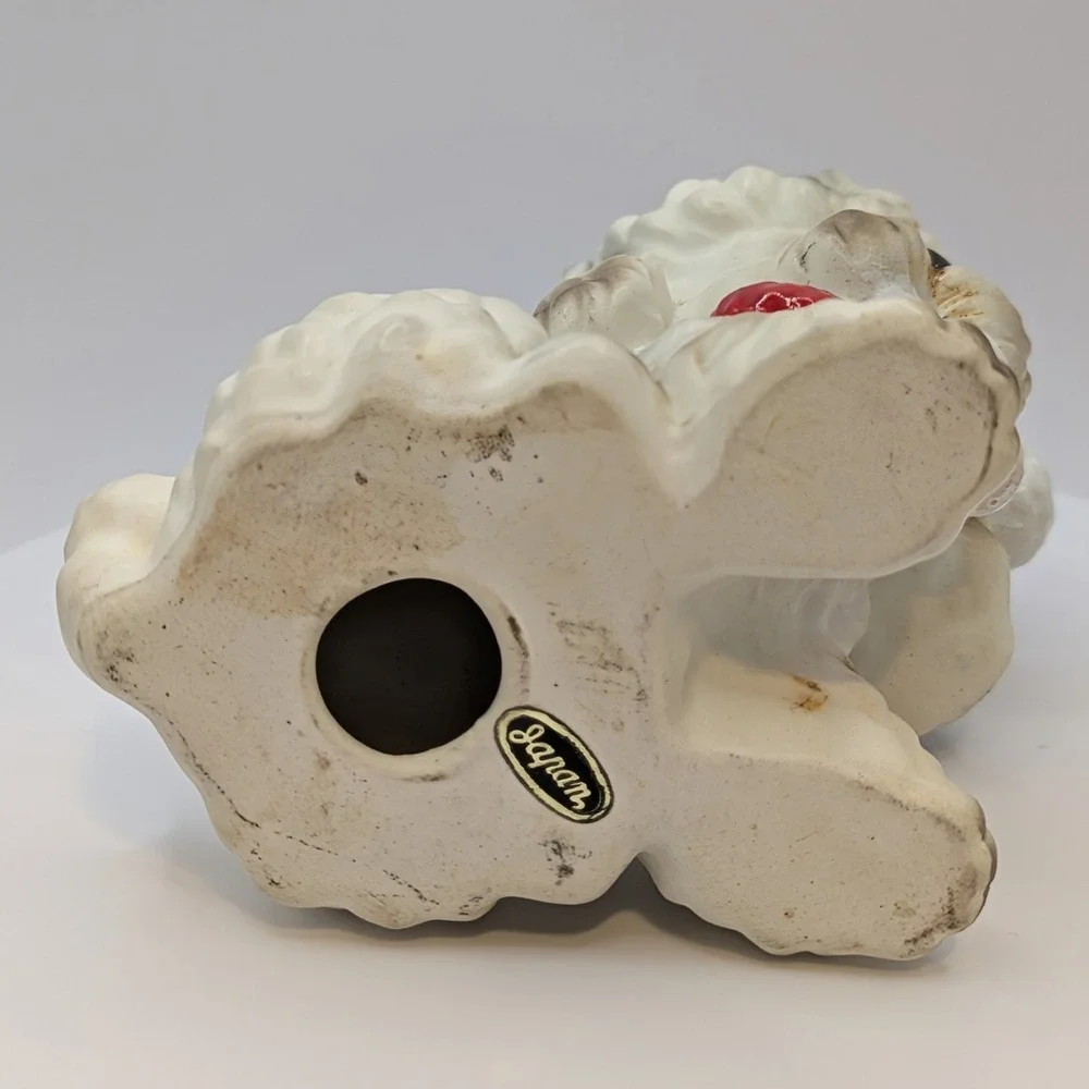 Vintage Josef Original Christmas White Poodle Dog Ceramic Figurine Santa Hat